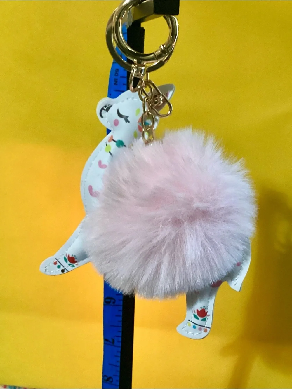NWT - Pink Fluffy Pom Keychain with Llama Charm - Cute Small Pets Accessory